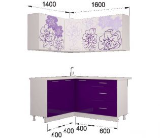 Угловой кухонный гарнитур Бордо-ваниль 1,6х1,4